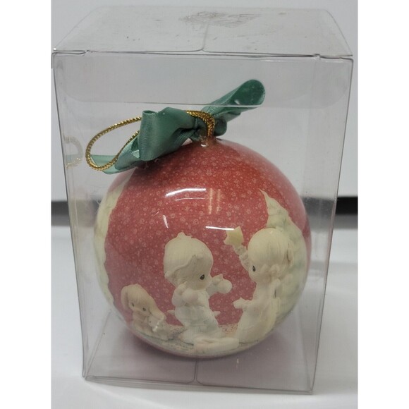 Lot of 4 Precious Moments Holiday Ornaments 1994 Enesco Round Balls Bows - Picture 8 of 16